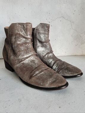 Seychelles Metallic Leather Ankle Boots Booties Women's Size 7 Brown Silver